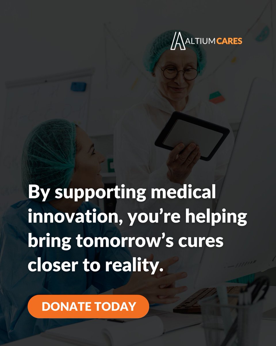 AltiumCares's tweet photo. Every breakthrough begins with someone who believes in the power of science to make a difference.

Your support helps researchers turn promising ideas into real treatments that change lives. 💙

Donate at https://t.co/SEjN3LlCJG

#MedicalResearch #HealthcareInnovation #MedTech https://t.co/p7ti2hHeTh