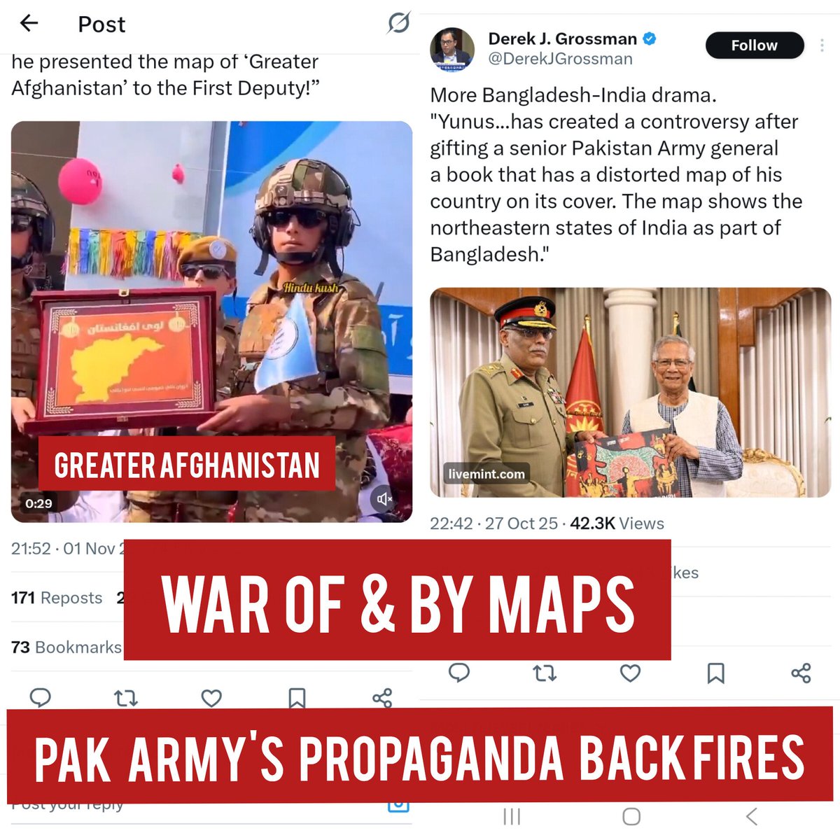 #ROFL as another #PakistansLiesDeceitDeception exposed...
Paki General SS Mirza got Yunus to present him a book to anger India.
See how Pashtuns/ Afghans get revenge by showing map of Greater Afghanistan in less than a week (27 Oct to 01 Nov 2025)
<a href="/MEAIndia/">Randhir Jaiswal</a> <a href="/LtGenDPPandey/">Devendra Pratap Pandey</a>