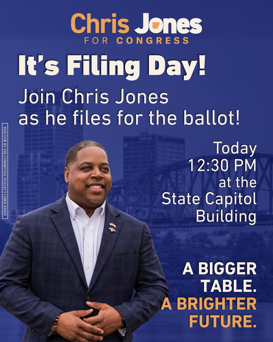 Today's the day we make it official! I'm filing to run for Congress and to  fight for a bigger table and a brighter future for Arkansas. Come join us  on the Capitol