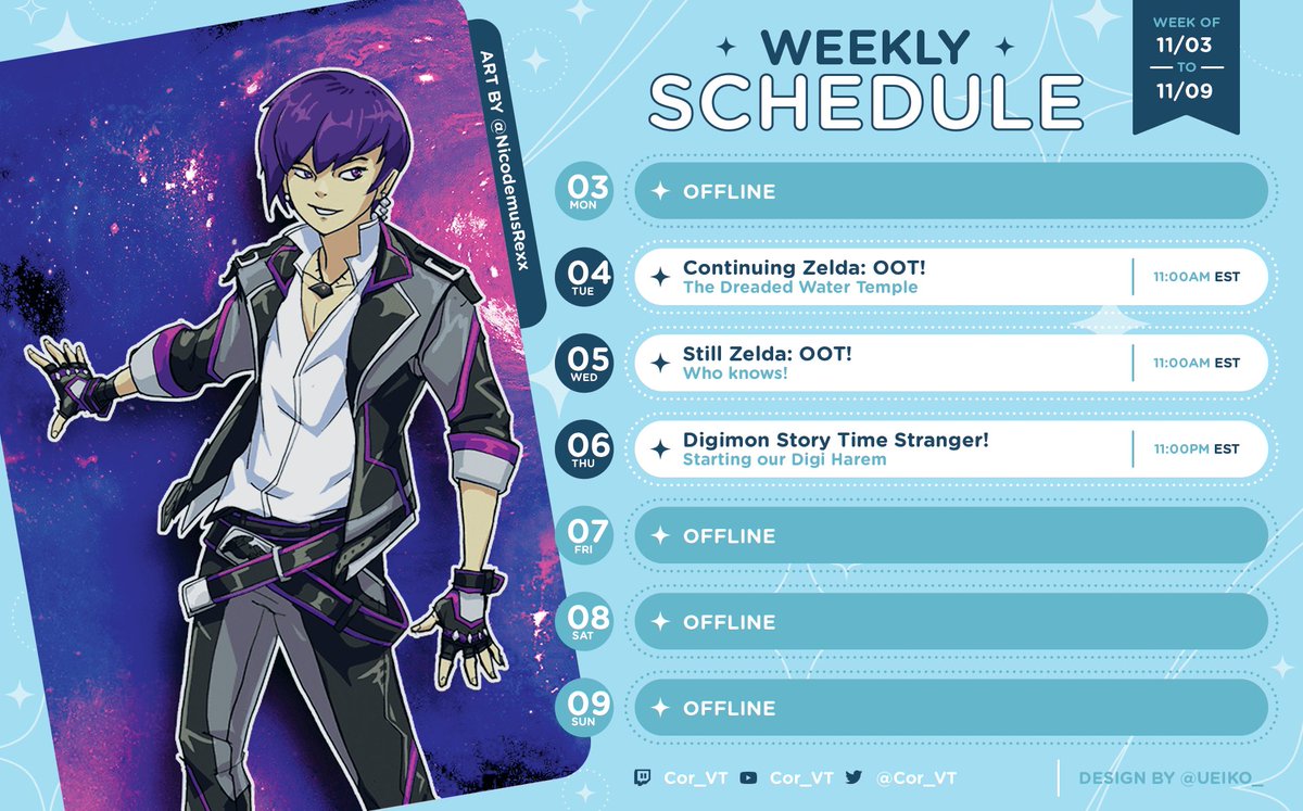 Cor_VT's tweet image. Still working through Zelda: OOT this week, but with a side helping of Digimon on Thursday!