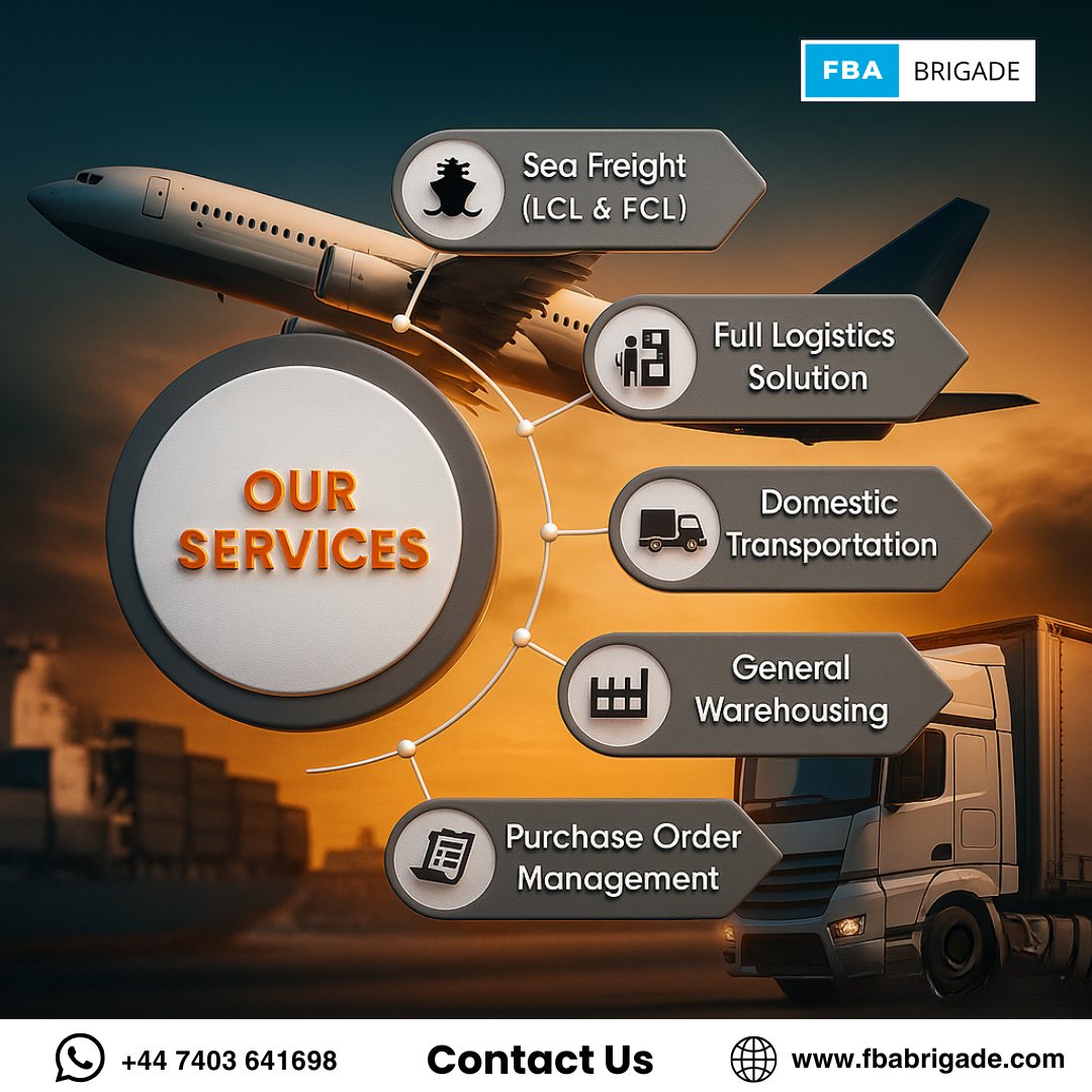 FbaBrigade's tweet photo. 🚚 Struggling with logistics? Let FBA Brigade simplify it! 🌍

✔️ Sea Freight (LCL &amp; FCL)
✔️ Domestic Transportation
✔️ General Warehousing
✔️ Full Logistics Solutions
✔️ Purchase Order Management
We handle it all, so you can focus on growing your biz! 📦💼
#FBA #Ecommerce https://t.co/LR2NddSU6D