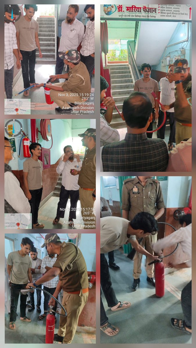 CfofsAz's tweet image. मुख्य अग्निशमन अधिकारी, आज़मगढ़ के निर्देशानुसार दिनांक 03.11.2025 को अलफलाह हॉस्पिटल बिलरियागंज आजमगढ़ में अग्निशमन मॉक ड्रिल एवं इवैक्युएशन अभ्यास  कराया गयाl स्टाफ को आपातकालीन परिस्थितियों से निपटने व स्थापित अग्निशमन यंत्रों को चलाने का प्रशिक्षण दिया गया