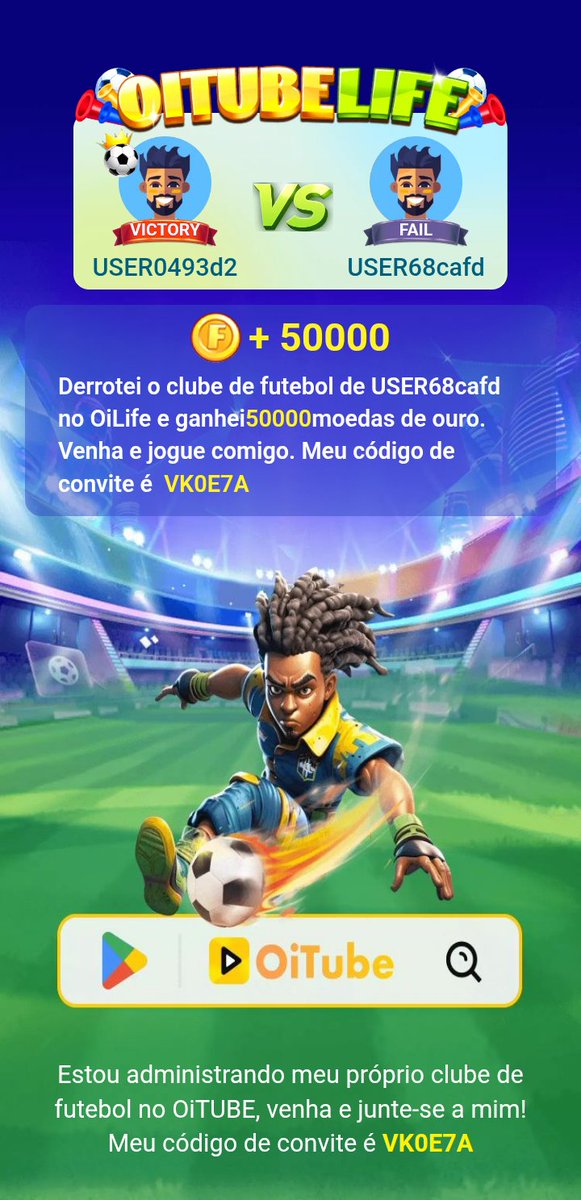 Estou administrando meu próprio clube de futebol no OiTube, venha e junte-se a mim! Meu código de convite é VK0E7A
play.google.com/store/apps/det…