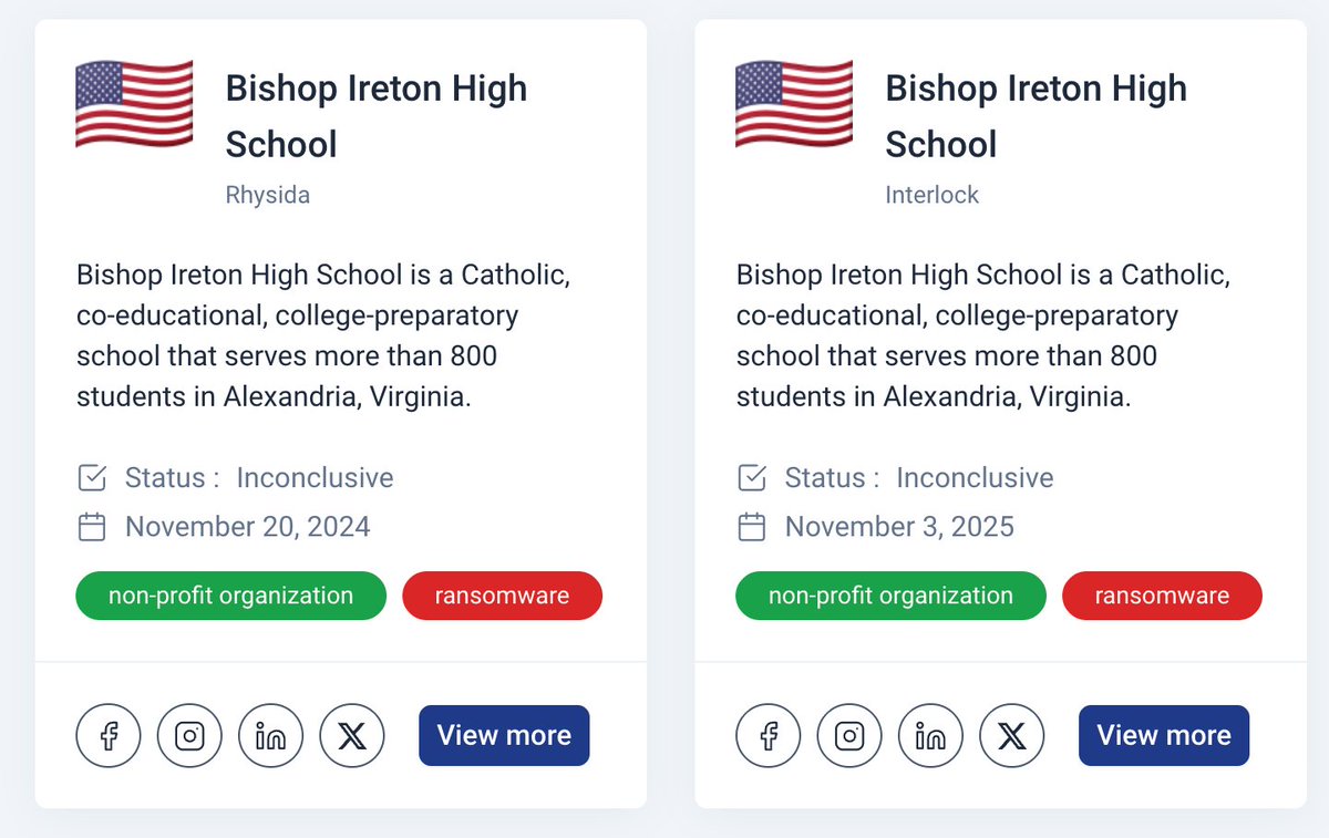 _venarixES_'s tweet image. El grupo #Interlock #ransomware habría #hackeado a Bishop Ireton High School (@bishopiretonhs), un colegio católico donde asisten más de 800 estudiantes en #Alexandria, #Virginia 🇺🇸...
🚩 Se evidencian nombres, apellidos, SSN, tax ID, info financiera y confidencial...
🏴‍☠️ Este…