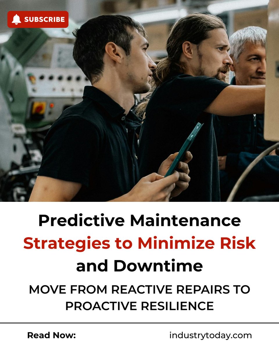 Ind_today's tweet image. Downtime isn’t just lost hours, it’s lost opportunity.

Discover how manufacturers are using predictive maintenance to anticipate failure, reduce risk, and gain operational resilience.
👉 Dive into the article here: industrytoday.com/predictive-mai…

#PredictiveMaintenance #AssetManagement