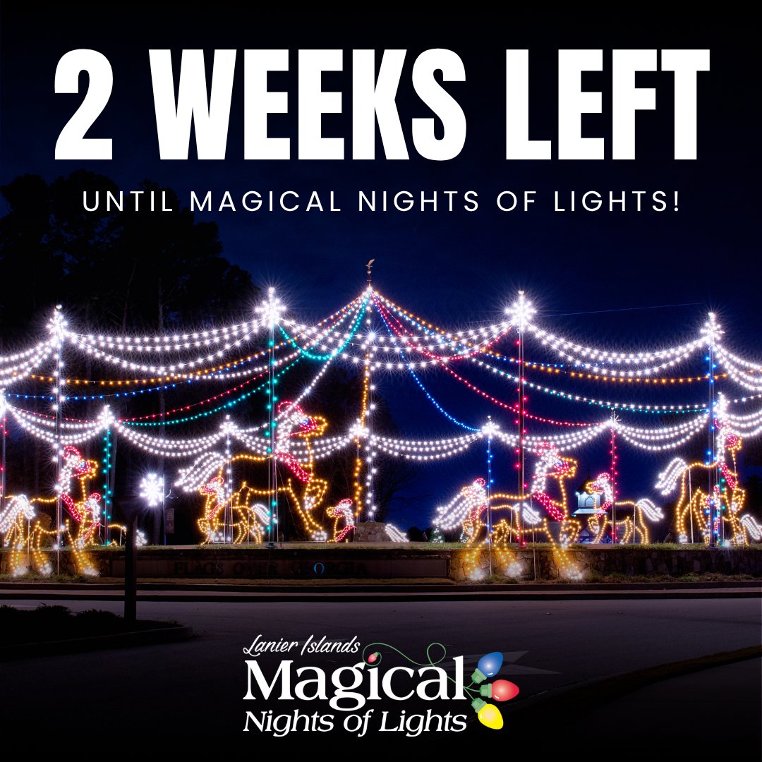 ✨ The countdown is on - just 2 weeks until Magical Nights of Lights returns to Lanier Islands Resort! Get your tickets ready for a dazzling drive filled with twinkling displays and holiday cheer.

Opening night is November 15!
lanierislands.com/holiday-events…

#HolidayLights #LightShow