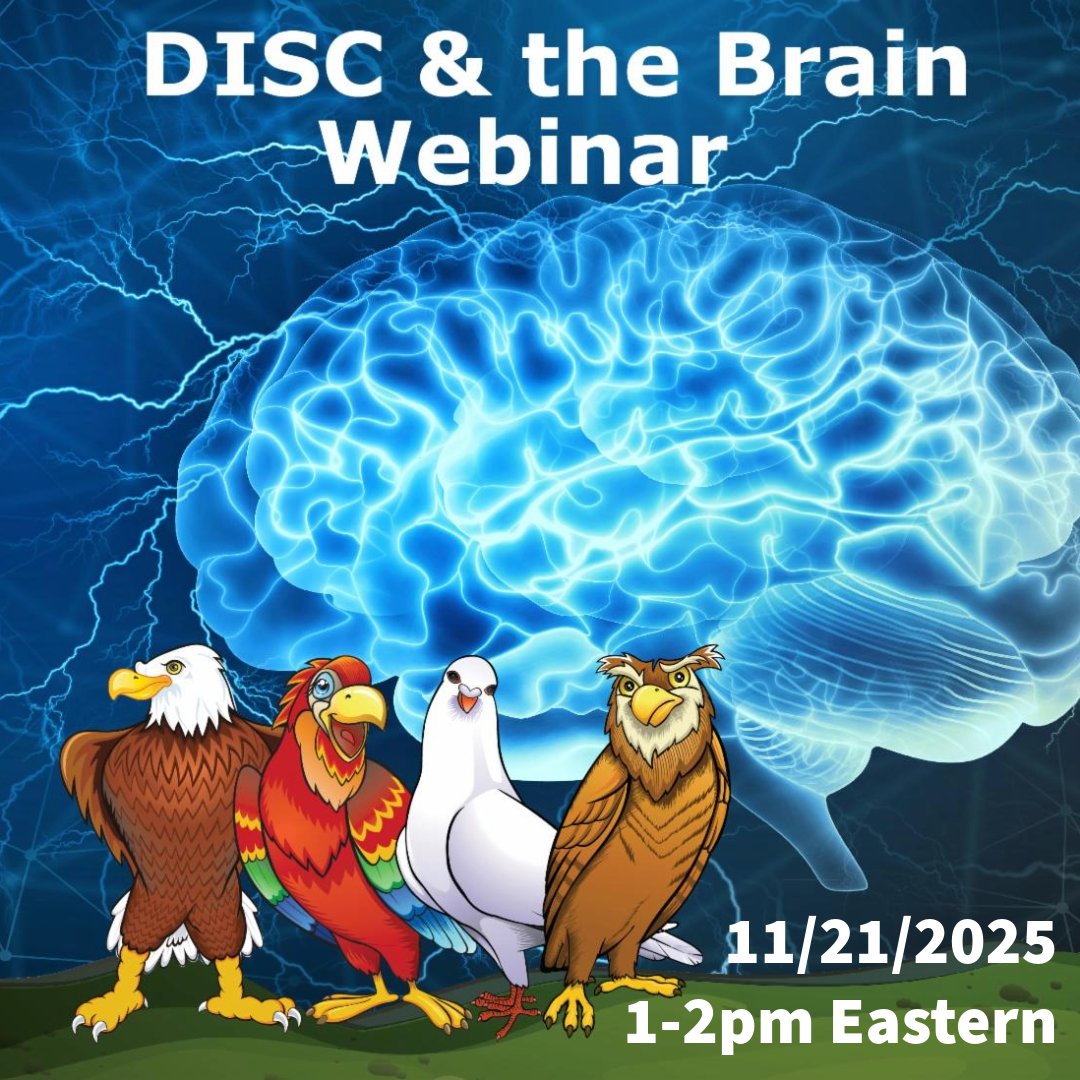 I will be conducting a webinar on November 21st about DISC &amp; the Brain. I will take you on an easy-to-understand exploration of the neuroscience of DISC. You will discover why there are four styles and how they make us tick and more.

Register online: takeflightlearning.zoom.us/webinar/regist…