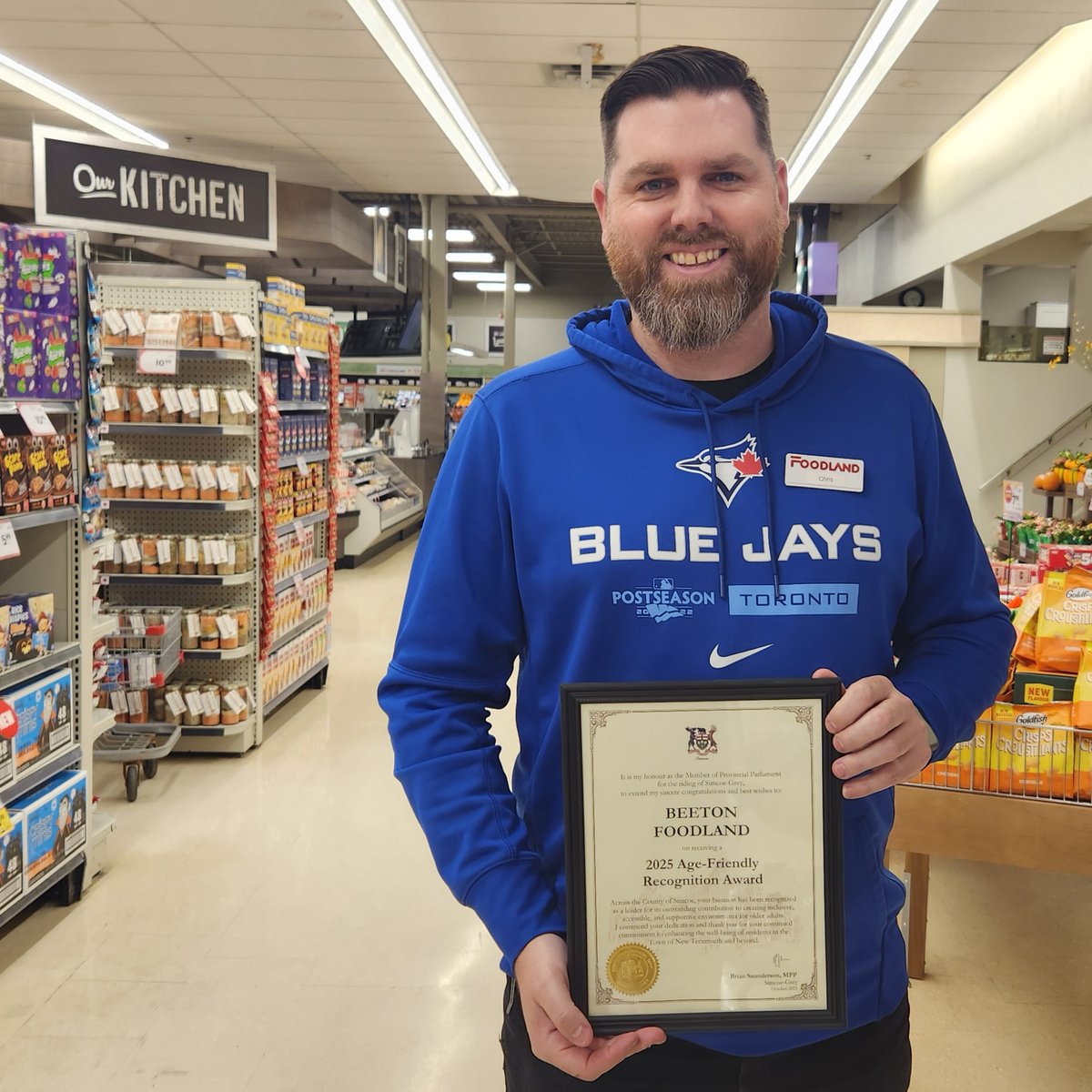 Congratulations to Foodland in Beeton on receiving a 2025 Age-Friendly Recognition Award from the County of Simcoe.

These awards celebrate local individuals and organizations that go above and beyond to create welcoming, accessible, and supportive environments for older adults.