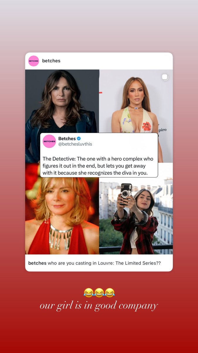 "Nossa garota está em boa companhia."

📲 Lily Collins via Instagram Stories.