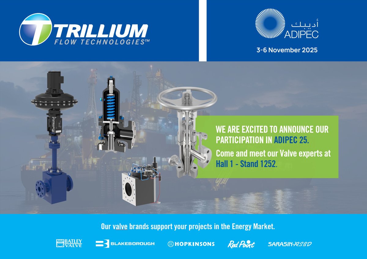 Trilliumflow's tweet image. ADIPEC 2025 is live in Abu Dhabi. 

Visit us and connect with our pump, service, valve, and actuation experts in Hall 1, Stand 1252.

Let’s talk performance, reliability, and the future of energy.

#ADIPEC2025 #EnergySolutions