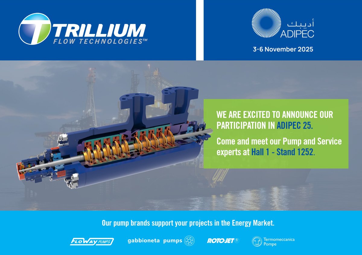 Trilliumflow's tweet image. ADIPEC 2025 is live in Abu Dhabi. 

Visit us and connect with our pump, service, valve, and actuation experts in Hall 1, Stand 1252.

Let’s talk performance, reliability, and the future of energy.

#ADIPEC2025 #EnergySolutions