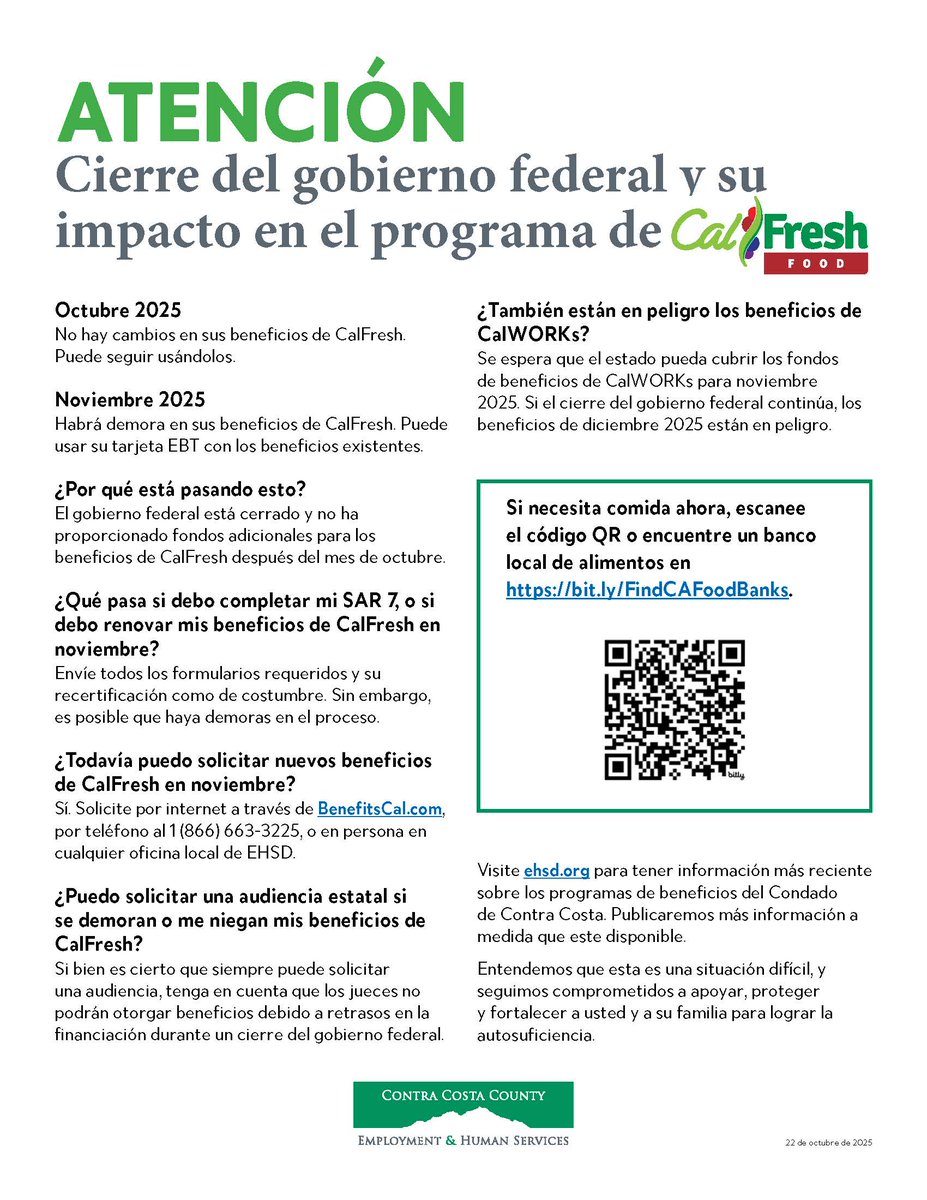 📢 Sharing from <a href="/ContraCostaEHSD/">Contra Costa EHSD</a>!

If you need food now, scan the QR code or find a local food bank at:
bit.ly/FindCAFoodBank