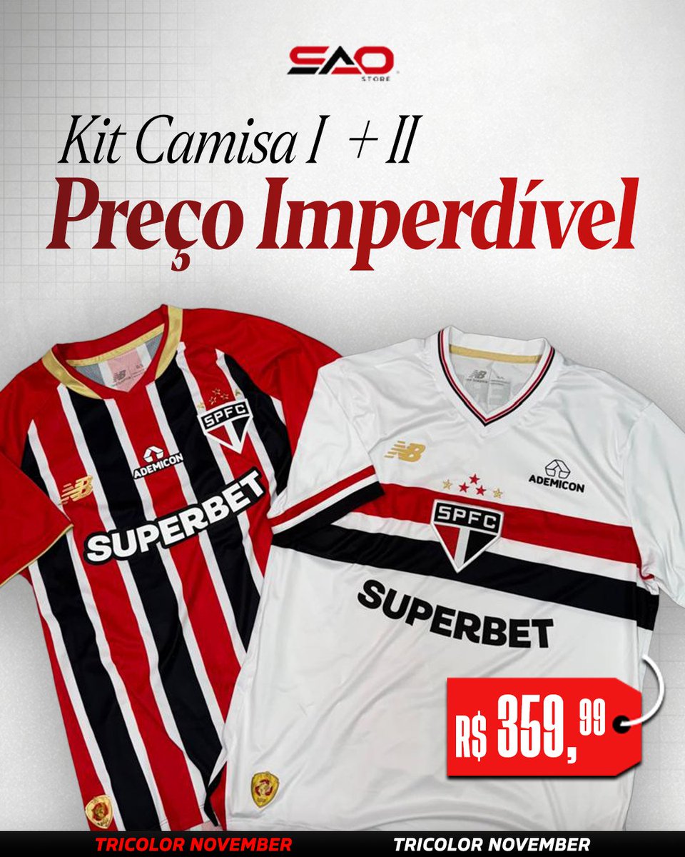 SaoPauloFC's tweet image. 🔥 PROMOÇÃO NA SAO STORE! 🔥

Leve o kit com as camisas I + II do São Paulo por apenas R$359,99! 😱

👉 Garanta o seu agora na SAO Store! mla.bs/e0d0f685