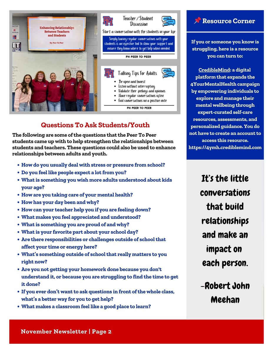 phsocialworker's tweet image. My newsletter this month recaps the two lessons our Peer To Peer guidance group shared with staff during a recent professional development day. We are lucky to have these students at PH! #PHStrong