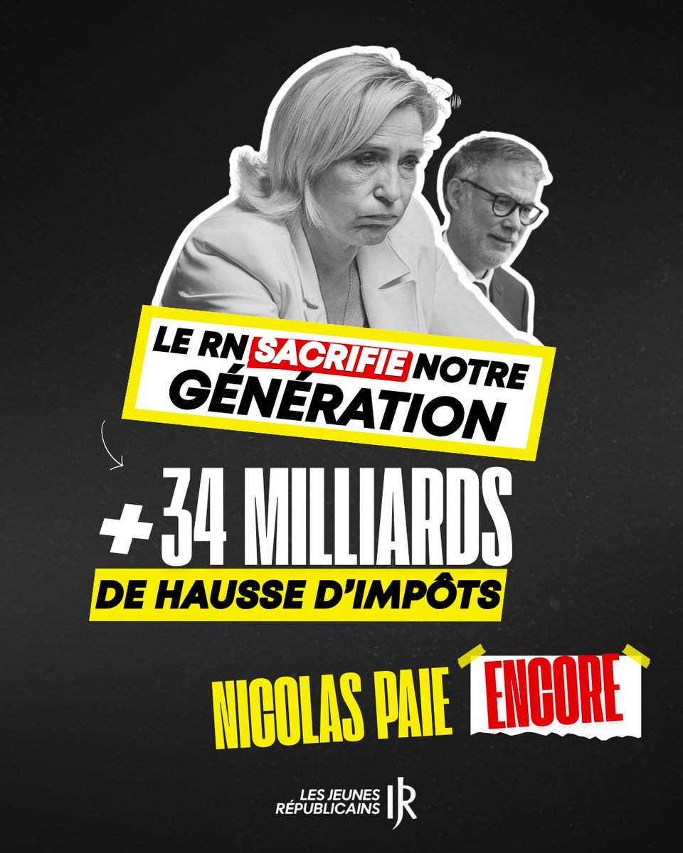 Quand le RN s’allie à la gauche, la facture explose : +34 milliards ! 🚨

Une solution : le combat pour la France avec les <a href="/jeunesreps/">Les Jeunes Républicains</a> ! 🇫🇷