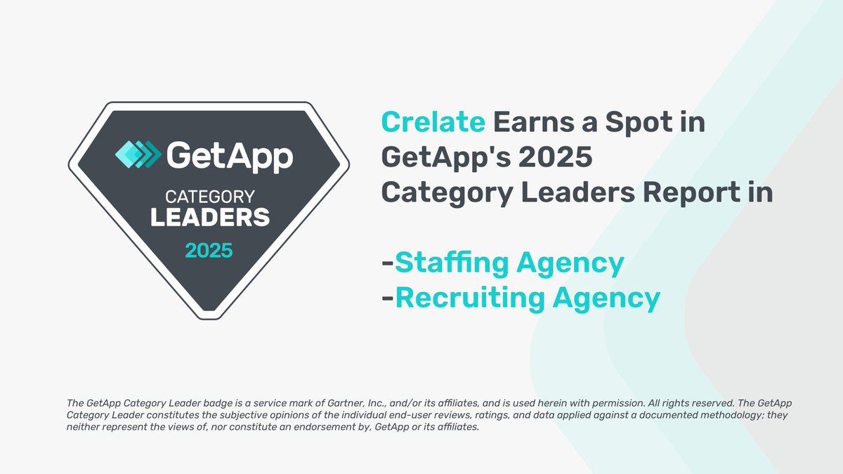 CRELATE's tweet image. 🏅 Big news to share!

Crelate has been recognized in GetApps’s 2025 Category Leaders Report.

To our incredible community: thank you for believing in what we’re building and for pushing the boundaries of what’s possible in recruiting tech. 💙