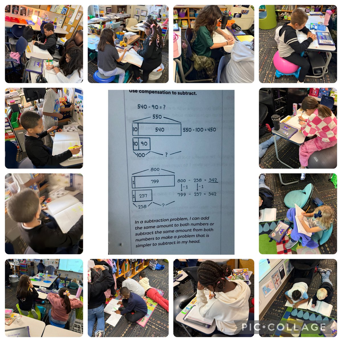 In math workshop, we learned how to compensate to help make adding and subtracting up to three digit numbers even easier! We shared our 💭 with a partner. <a href="/RobeyRockets/">Robey Elementary</a> #wearewayne