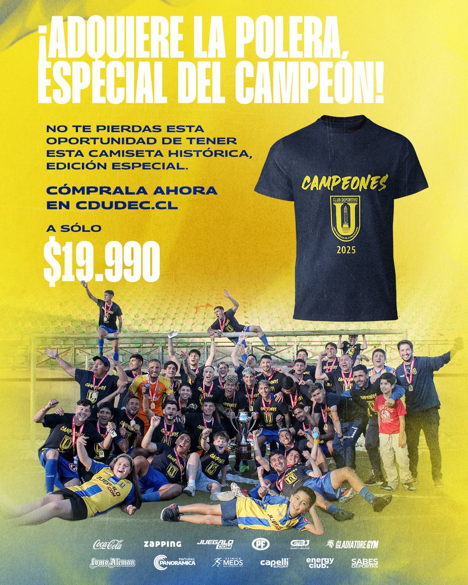 ¡Ya puedes tener la polera del CAMPEÓN! 🏆🇺🇦 

Está disponible en la Tienda Forera la camiseta exclusiva que usó el plantel para festejar y levantar el título de la #LigadeAscensoCaixun 💪🏽

Adquiérala ahora, antes que se agote, en cdudec.cl por $19.990.