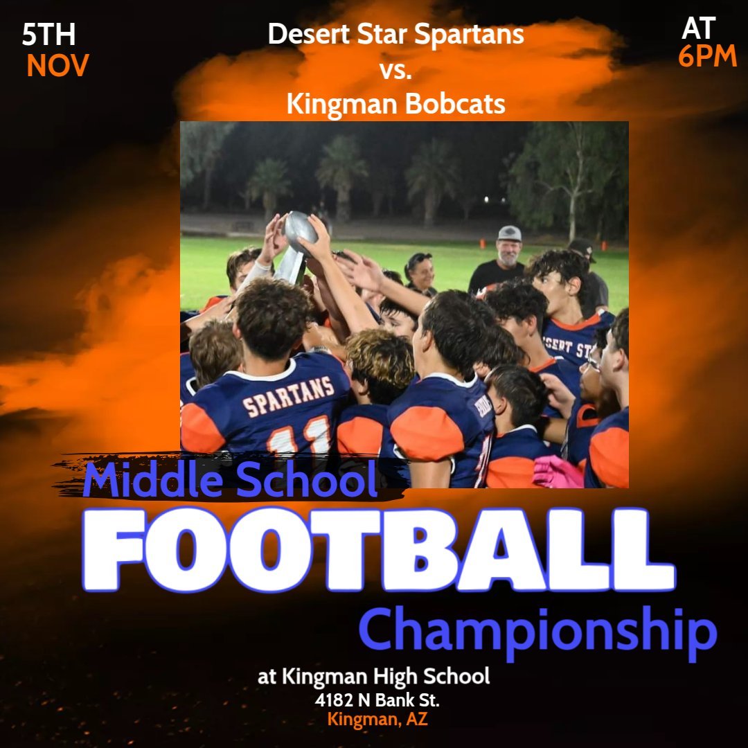 L6D'S MOHAVE COUNTY CHAMPIONSHIP

There is still a championship game being played @ Kingman High School. Nov 5th. 6:00 pm

What else is there to do in Kingman on a Wednesday Night