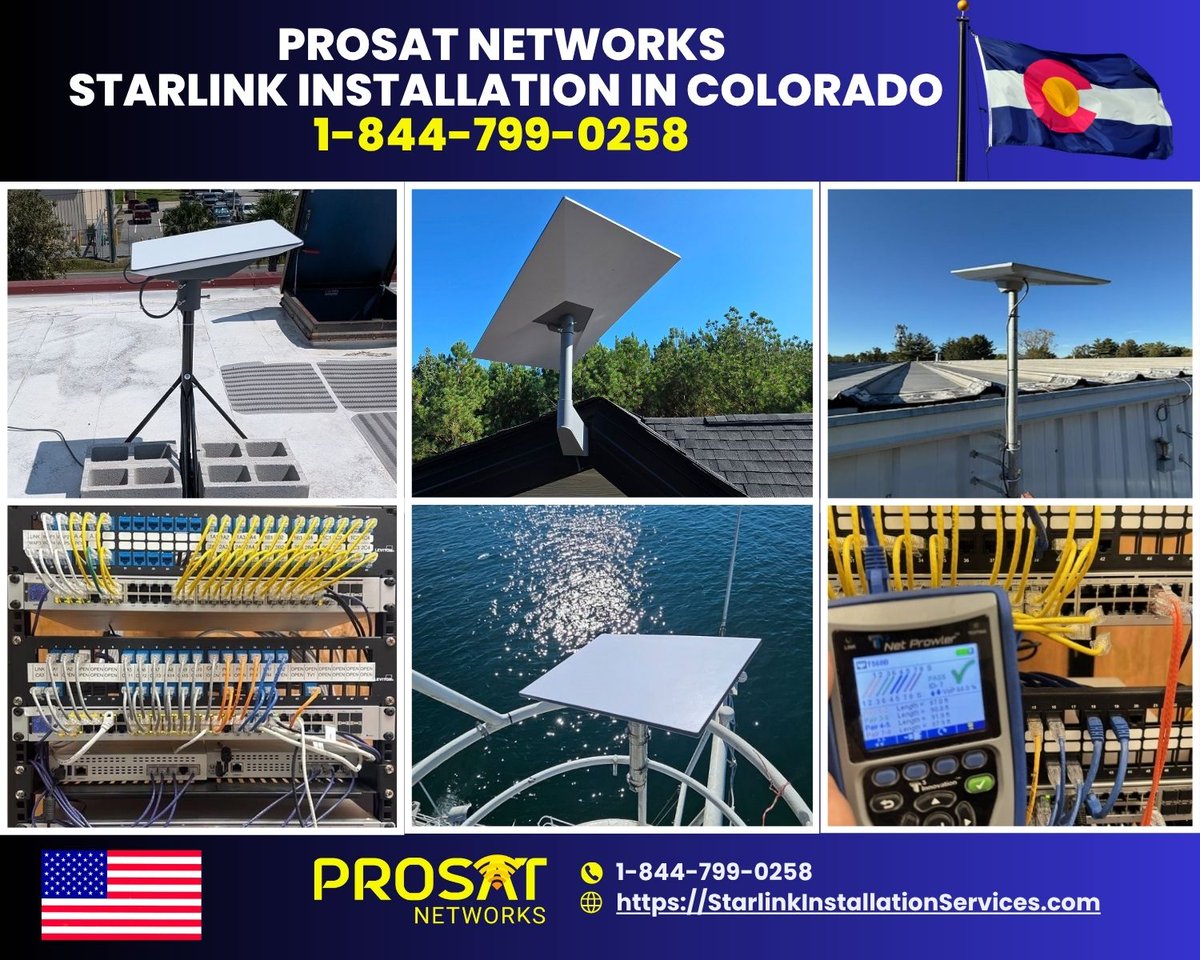 ProSatNetworks's tweet image. Starlink installation in Colorado by ProSat Networks 1-844-799-0258 starlinkinstallationservices.com/colorado
Colorado Starlink installers &amp;amp; IT networks for businesses, residential homes, RV parks, ski resorts, campgrounds, farms, mining operations, airplane hangars, hotels, long-range and…