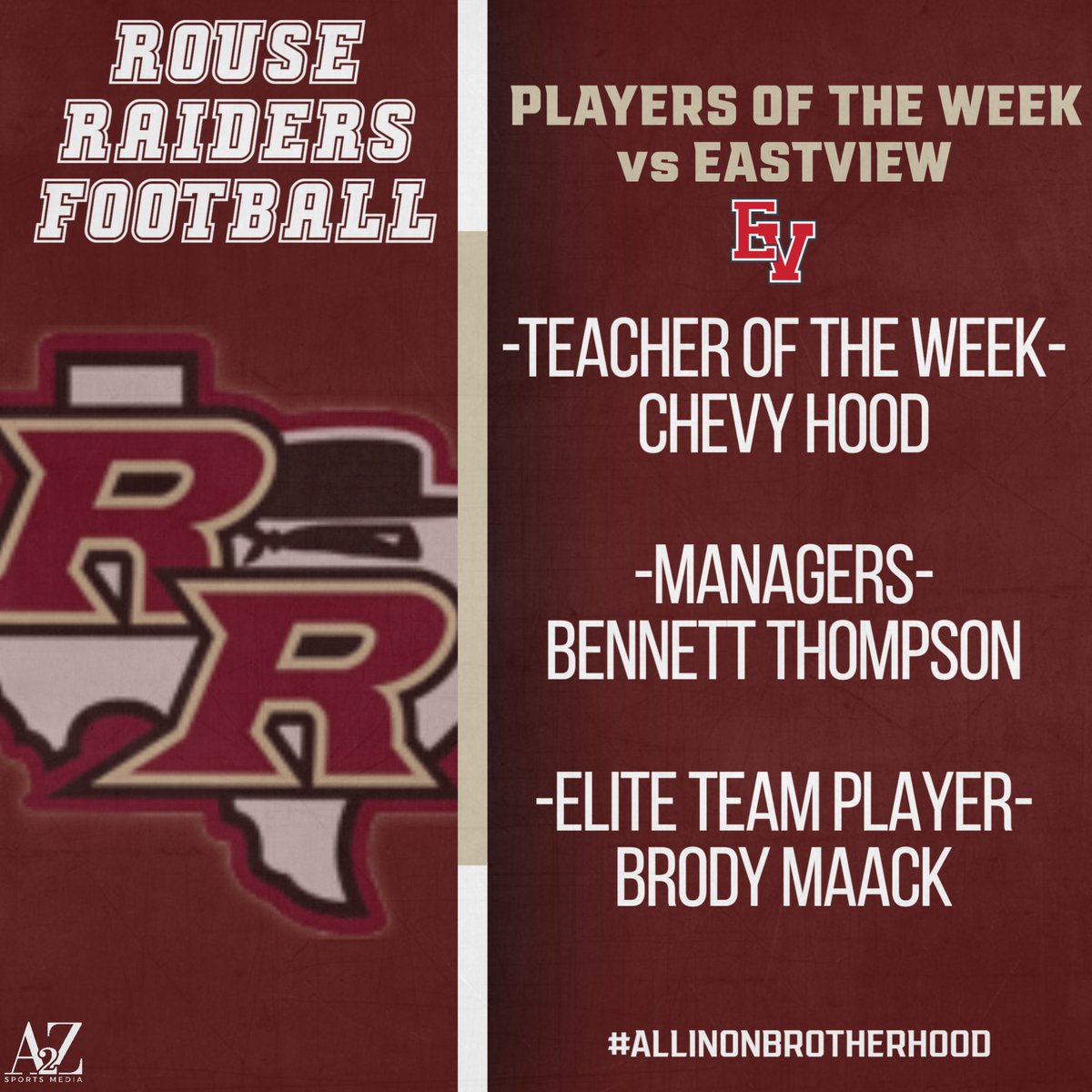 Congratulations to <a href="/1RoUSeFB/">JoshuaMann#1RoUSe</a> Teacher, Managers &amp; Elite team player of the week.
<a href="/RouseRaidersFB/">Rouse High School Football BC</a> #AIOB
