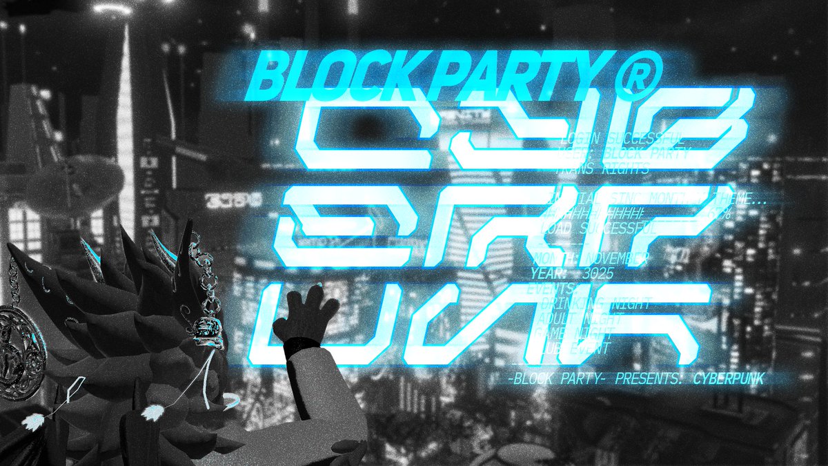 Hello everyone we are happy to announce that this month's them is cyber punk!! If you want to show off your amazing cyber punk avatars don't miss out on our events 

Discord: discord.gg/pZpbKkgk5

#furry #gay #party #cyberpunk #vrc #notgay #fun #games #BlockParty