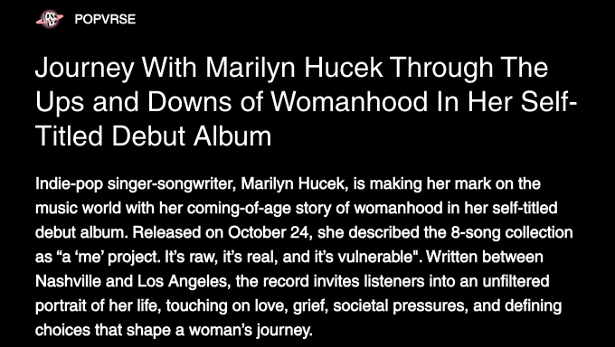 Thank you <a href="/musicvrse/">MUSICVRSE</a> for the review! Check out my new album MARILYN out now! 
musicvrse.com/post/journey-w…