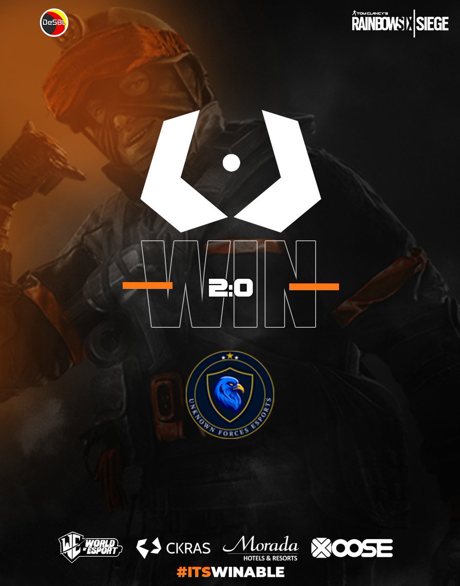 #RESULTS #RainbowSixSiege Main Team

🌎<a href="/DeSBLR6/">DeSBL Rainbow Six</a> [ALL] Ultimate League #3  
🆚UKF Main

Result: 2:0

Every win brings us closer to our goals! Let’s keep pushing!

Powered by:
<a href="/myckras/">CKRAS.com</a>
<a href="/XOOSEtweet/">XOOSE.de</a> 
morada.de
<a href="/WOEbootcamp/">WORLD OF ESPORT</a>

#itsWinable