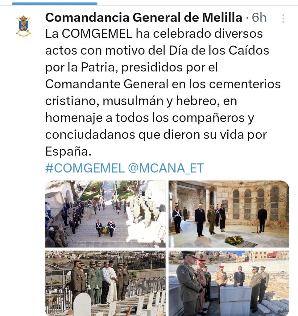 Habrá recibido el General Romerales, por su fidelidad a la Democracia, corona de flores u homenaje por parte del <a href="/GobiernoMelilla/">Gobierno de Melilla</a>  <a href="/COMGEMEL_ET/">Comandancia General de Melilla</a>  <a href="/DelegGobMl/">Delegación del Gobierno en Melilla</a>
#Melilla #Difuntos