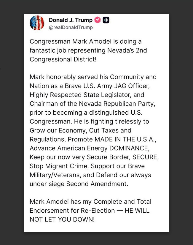 AmodeiForNevada's tweet image. Thank you Mr. President @realDonaldTrump!