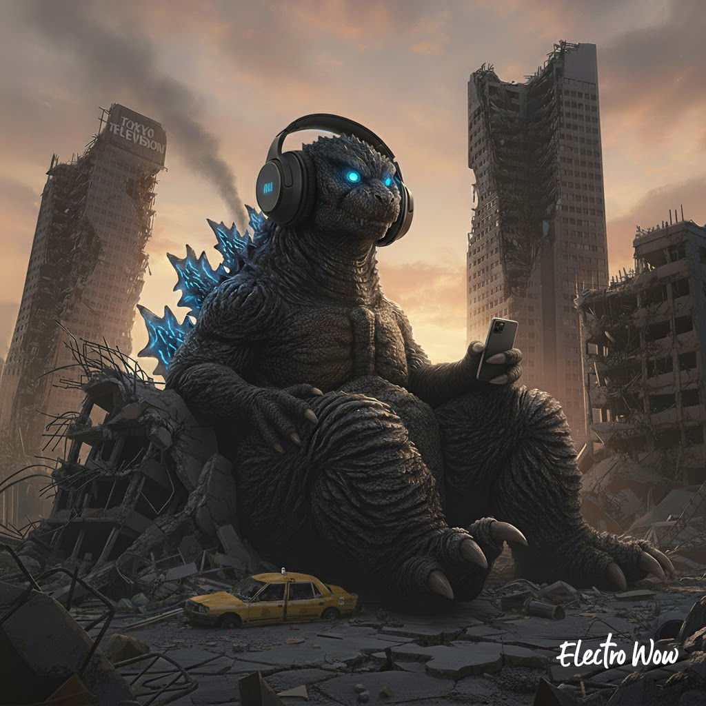 electrowow's tweet image. Godzilla vibing to Electro Wow’s electrowow.net latest bangers while accidentally destroying Tokyo again. 🇯🇵🏢🔥 Even giant monsters need good music!

#GodzillaDay #MusicBlog #ElectroWow
