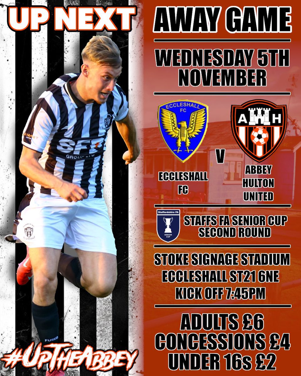 Up Next  🟠⚫️

This Wednesday we make the short journey to <a href="/EccleshallFC/">Eccleshall FC</a> for the second round of the Staffs FA Senior Cup.

Hope you can join us 🧡🖤
