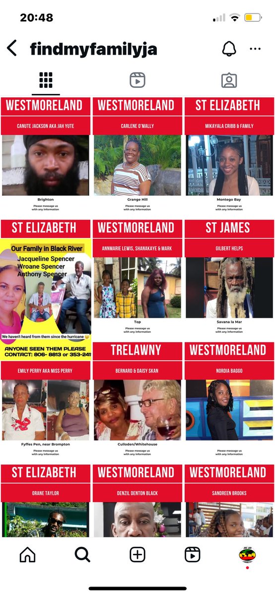Hurricane Melissa Update:

There’s a new Instagram page called Find My Family Ja, which is posting missing people in Jamaica to help locate them. 🇯🇲 🙏🏾

If you are looking for a loved one, please check their page.👇🏾

It was started by former Miss Jamaica Kaci Fennell-Shirley. 💕