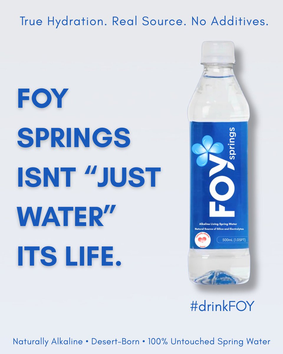 FoySprings's tweet photo. Born from the desert. Crafted by nature.
FOY Springs isn’t just water — it’s life in every drop.
Discover true hydration. #drinkFOY https://t.co/1dPZWiVLy3