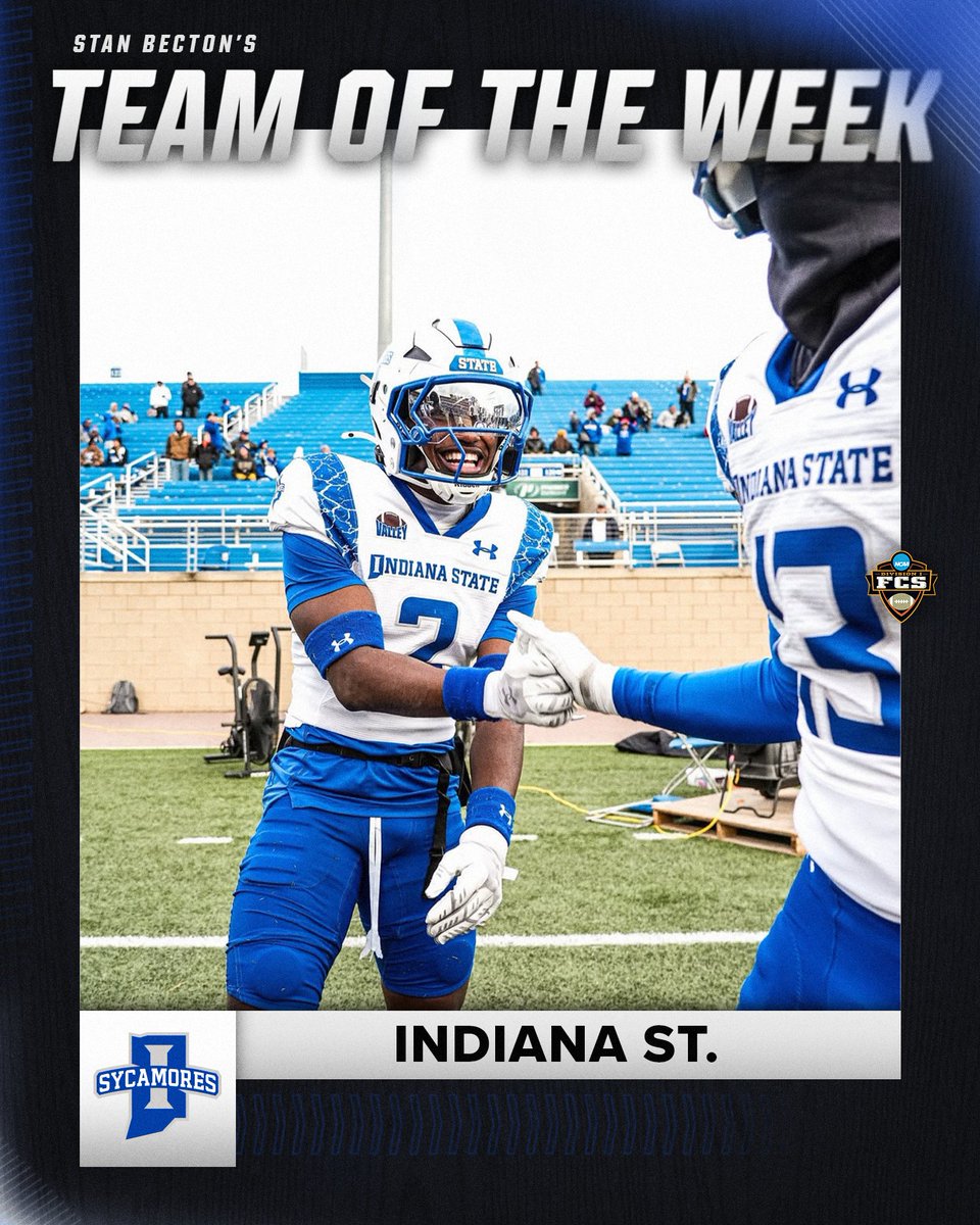 NCAA_FCS's tweet photo. Your Team of the Week from Week 10 brought to you by @stan_becton is none other than @IndStFB 🤯🥶

#FCS https://t.co/WU5wigR2Iu