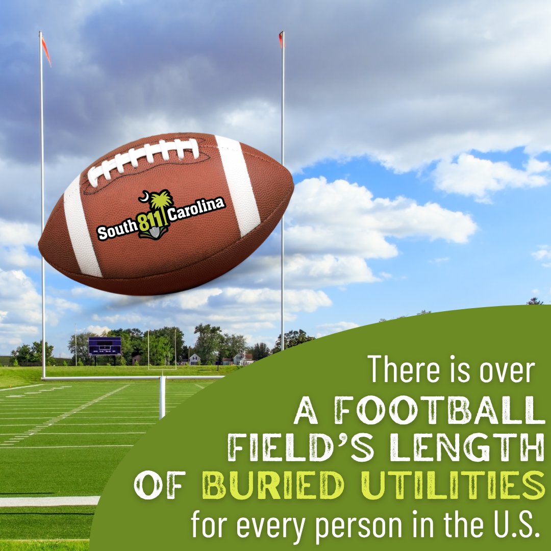 sc_811's tweet image. Did you know there is over a football field's length of buried utilities for every person in the U.S.? That's why contacting 811 before you dig is so important. Every dig. Every time.

#safedigging #didyouknow #everydigeverytime