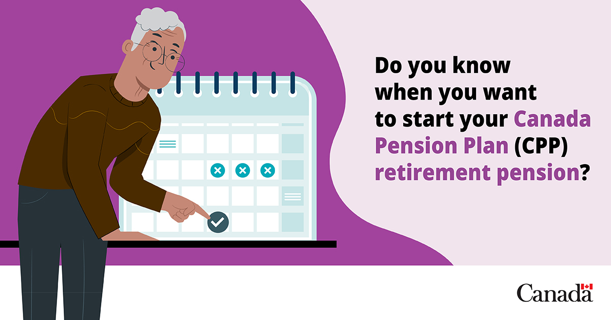 ServiceCanada_E's tweet image. You can start your #CPP payments any time between the ages of 60 and 70. The later you take it, the more money you’ll get each month 💰

Be sure to consider your health, your financial situation and your plans for retirement.

➡️canada.ca/en/services/be…