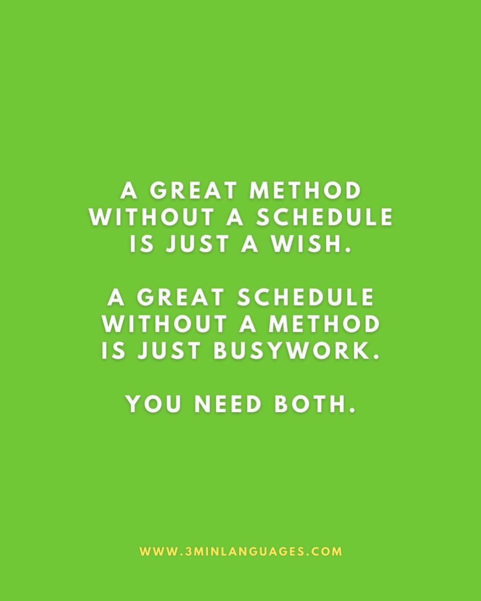 3MLanguages's tweet image. Method + schedule = results.
 One without the other = stuck.
 👉 Get both here: 3minlanguages.com

#3MinuteLanguages #StudyIn3 #LanguageLearning #MicroLearning #Consistency #LearnFrench #LearnSpanish #LearnGerman #LearnItalian #LearnPortuguese