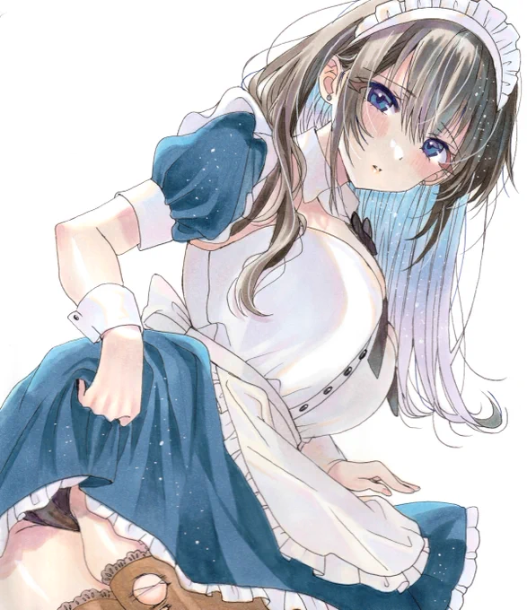 破れちゃった……メイドさん アナログイラスト オリジナルイラスト 色紙