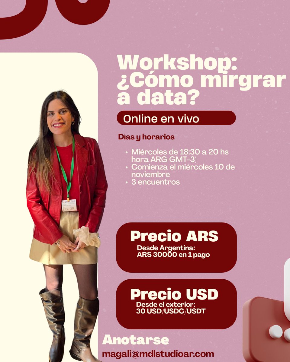 lamagadepython's tweet image. Workshop: ¿cómo entender y migrar a Data? Apto para todos. La idea es entender los distintos campos y qué pueden aplicar a su profesión/oficio en el día a día, o bien migrar 100% a algunos de los puestos. Precio desde hoy hasta el viernes #CyberMonday 
👉magali@mdlstudioar.com