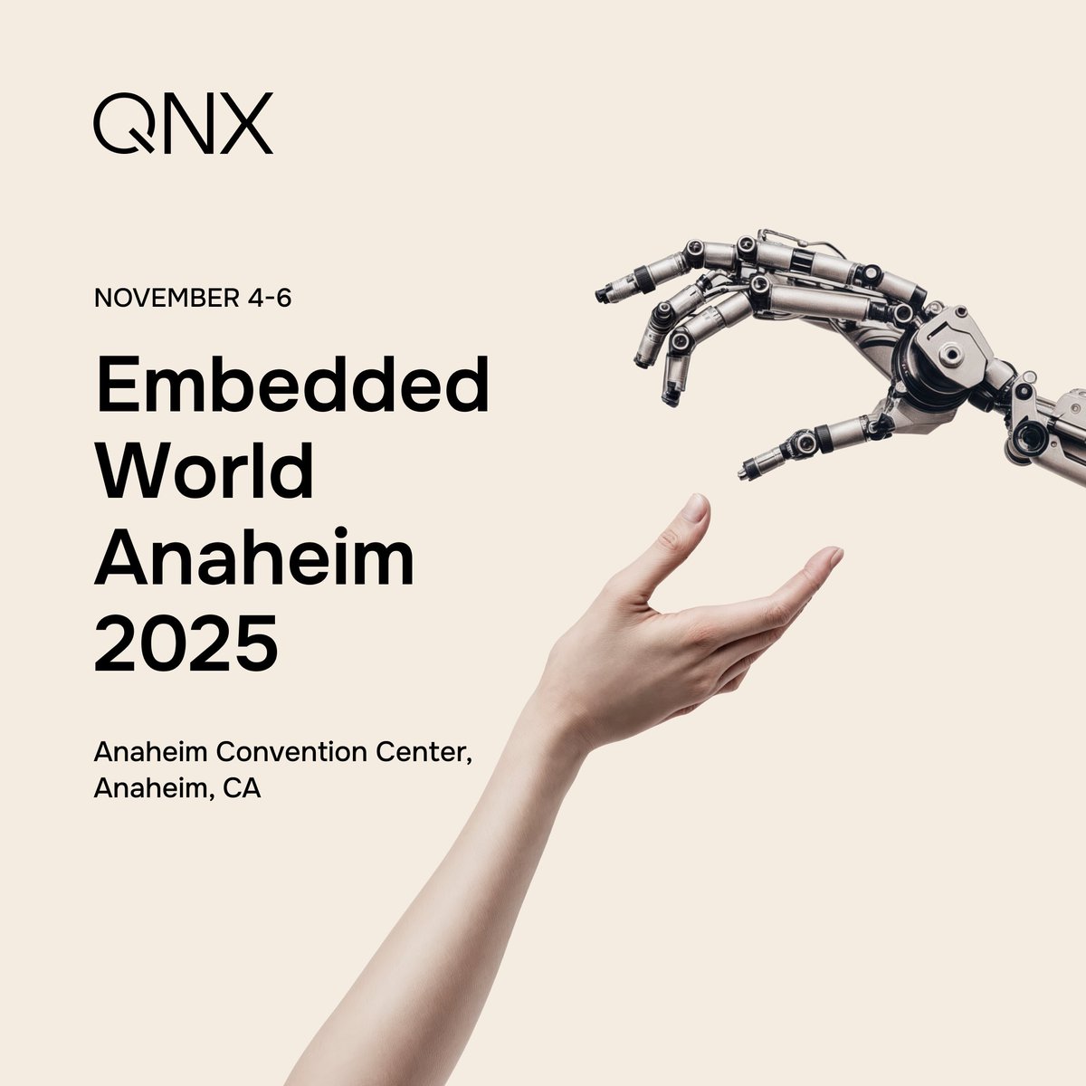 Join us at Embedded World North America in Anaheim, Nov 4–6.

📍 Visit us at Booth 7045 

🎯 Don’t miss our live demos:
🔹 QNX Everywhere 
🔹 Robotic Arm with <a href="/intel/">Intel</a> 
🔹 Cardiac Monitoring with <a href="/fselektronik/">F&S Elektronik Systeme GmbH / FS Embedded</a> and <a href="/NXP/">NXP</a> 
🔹 IoT Dashboard with <a href="/Advantech_USA/">Advantech USA</a>  and Real Time Logic