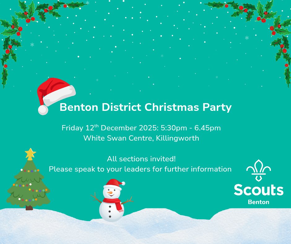 BentonScouts's tweet photo. 🎄 Benton District Christmas Party 🎄

Our Christmas party will be taking place at 5.30pm on Friday 12th December at the White Swan Centre in Killingworth, and you're invited!

Please speak to your group leaders for further information!

We can't wait to see everyone there 🎅🎉 https://t.co/TcTAKEVBuM