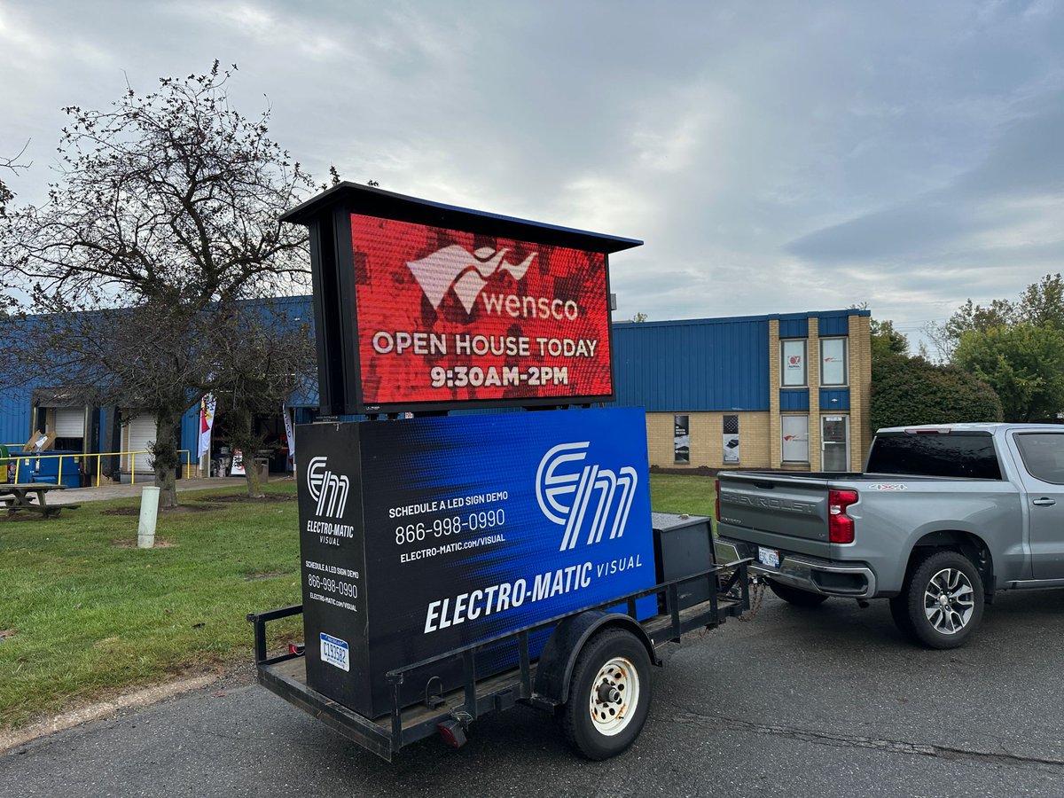#LEDdisplay we provided for the Wensco Sign Company open house! Have a member of our sales team demonstrate the capabilities one of our outdoor LED displays with content catered to your application.

✨ Request a live demo here! visual.electro-matic.com/led-signs/demo/
