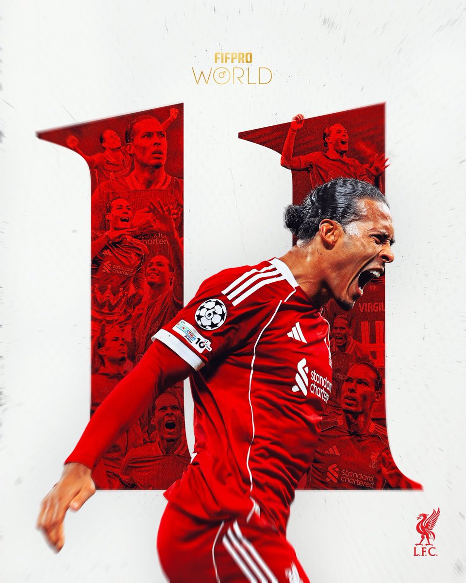 LFCUSA's tweet image. Best of the best 🙌

@VirgilvDijk has been named in the 2025 @FIFPRO Men’s World11 🏆