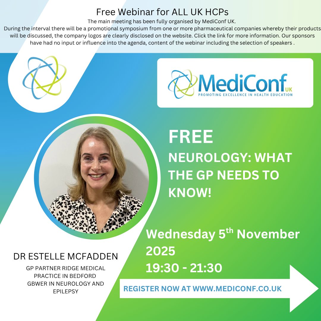 For UK HCPs: Over 1,300 booked onto our upcoming webinar 'Neurology: What the GP Needs to Know!', taking place 5th November.

Make sure to secure your FREE place today before they go! mediconf.co.uk/event-details.…