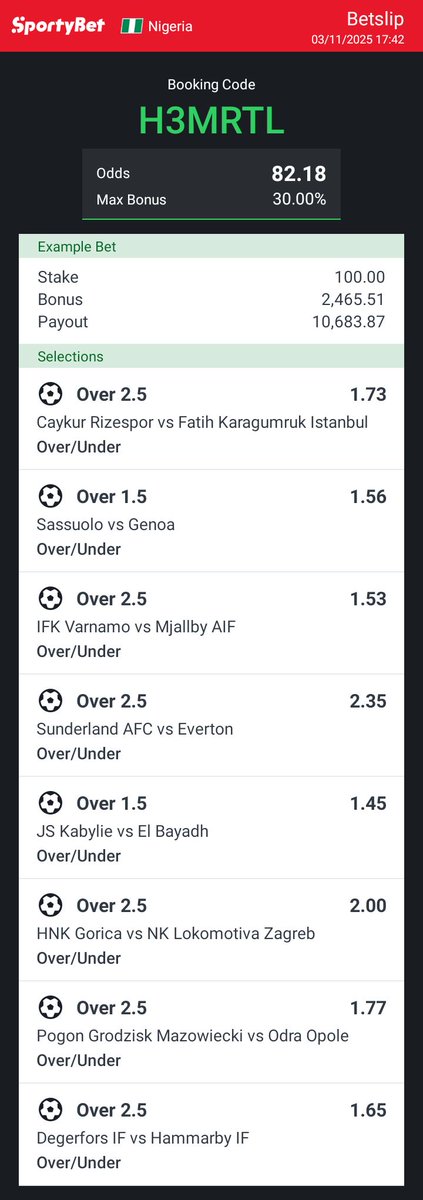 80 plus odds for today's football ⚽

Sportybet ➡️ H3MRTL

#GamblingX #GamblingTwitter #BettingX #bettingtips