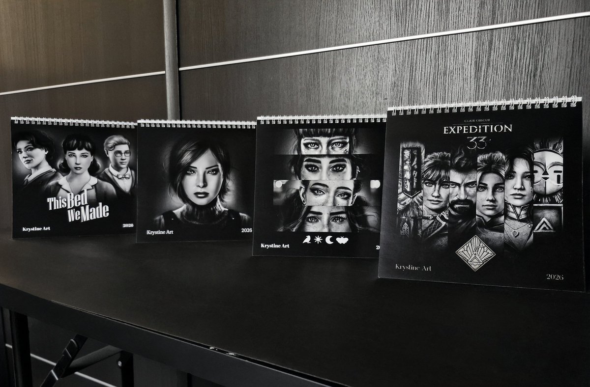 ✨️My 2026 calendars are now available✨️

Each one contains 12 artworks + cover (you can see them in detail directly in my store)

▪️Krystineart.storenvy.com 

4 choices:
Clair Obscur: Expedition 33 
Lost Records: Bloom and Rage
This Bed We Made
Women in Games 

International