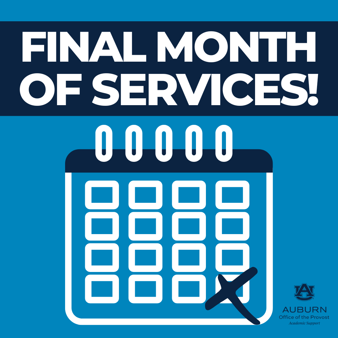 We have about a month left of support services for Fall 2025! A friendly reminder that Academic Coaching will conclude on Friday, December 5 and Study Partners Peer Tutoring + Supplemental Instruction (SI) will conclude on Thursday, December 4.
