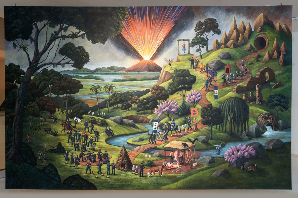 marcelocanevari's tweet photo. “La fiesta del fuego” mide 2,50x3,90 metros, y está 
 pintada de los dos lados de la tela. https://t.co/yWP0qiuuBZ
