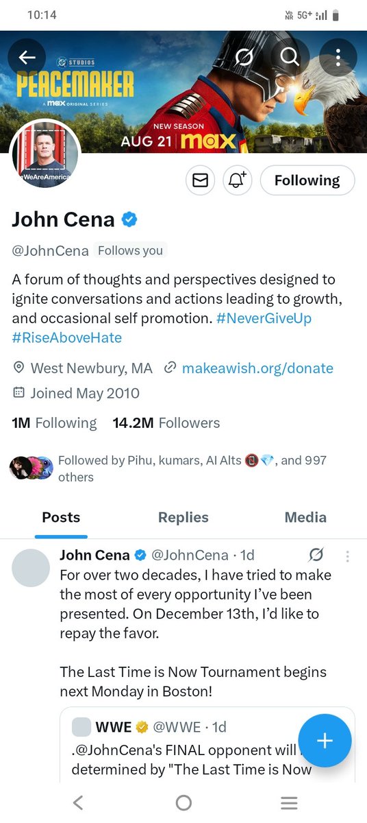 John Cena following me.....💕💕 
#JohnCena #FarrhanaBhatt #football
